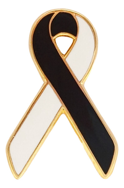 Black and White Anti - Racism Awareness / Support Ribbon Lapel