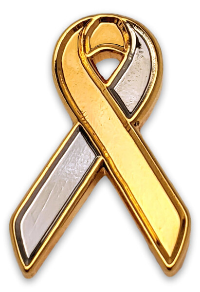 Silver and Gold Hearing Impairment Awareness / Support Ribbon Lapel Pin